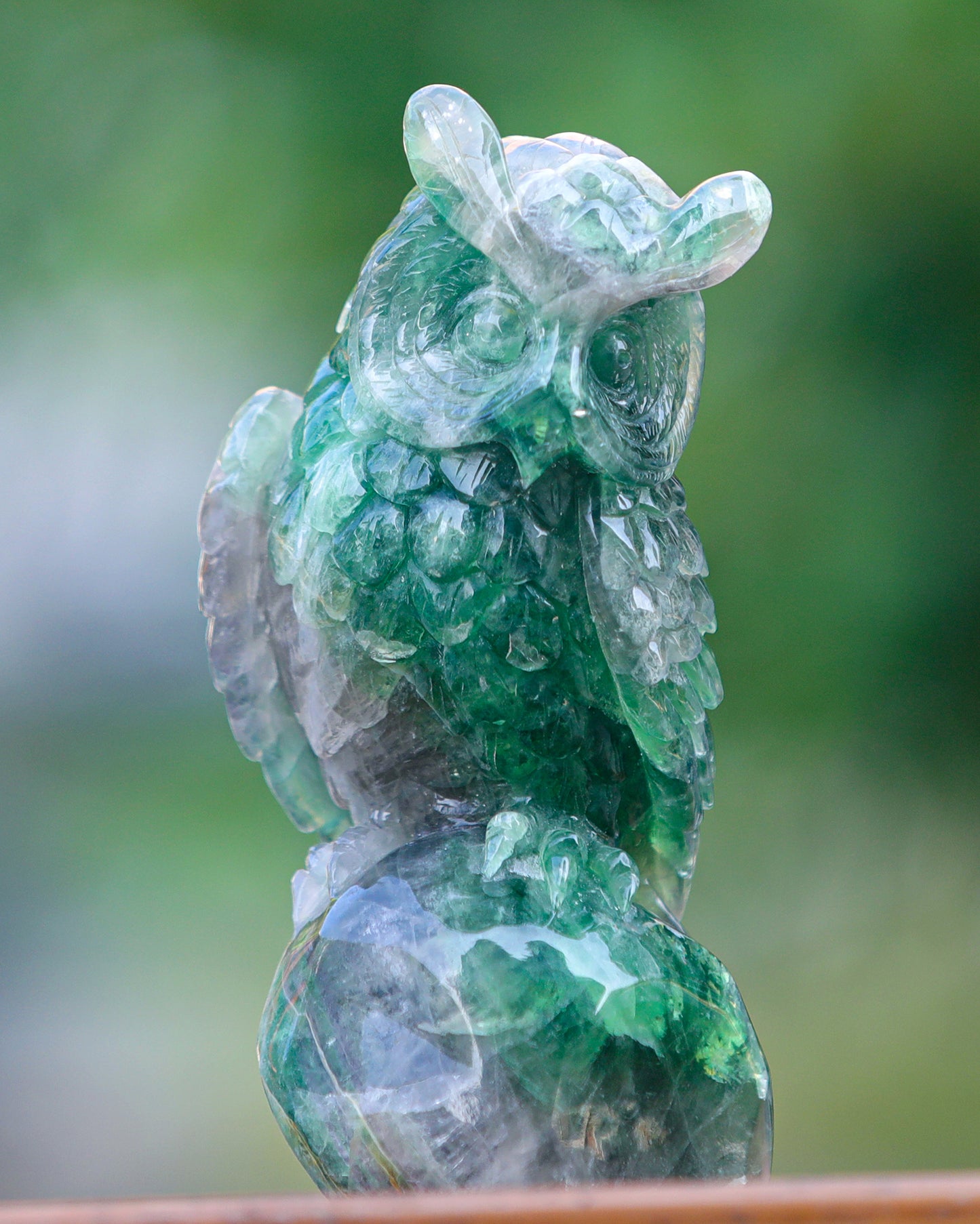 6.9" Fluorite Hand Carved Crystal Owl Sculpture