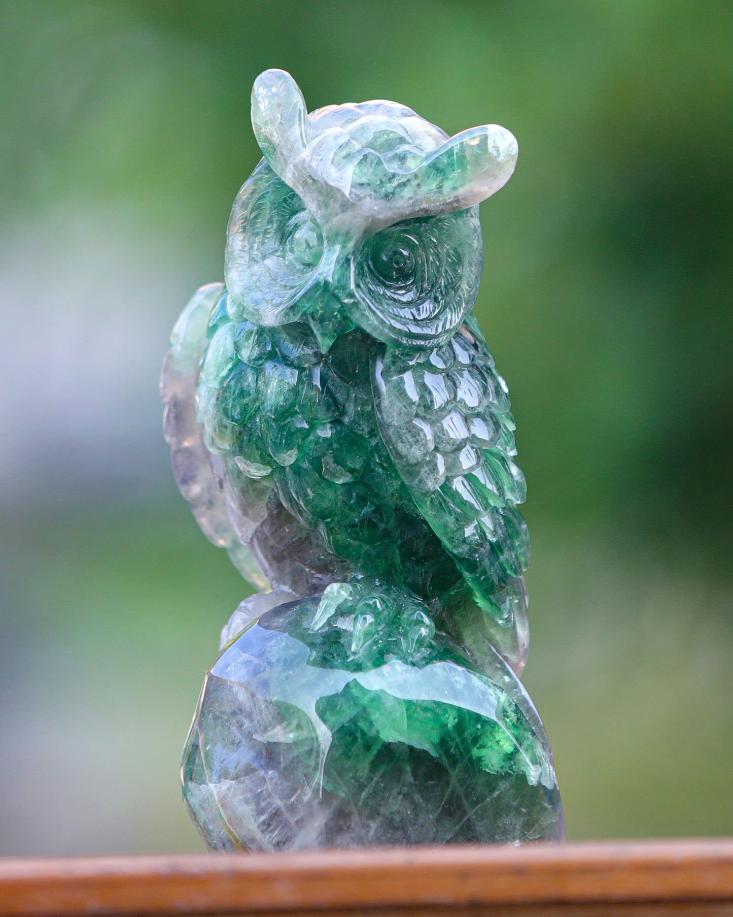 6.9" Fluorite Hand Carved Crystal Owl Sculpture