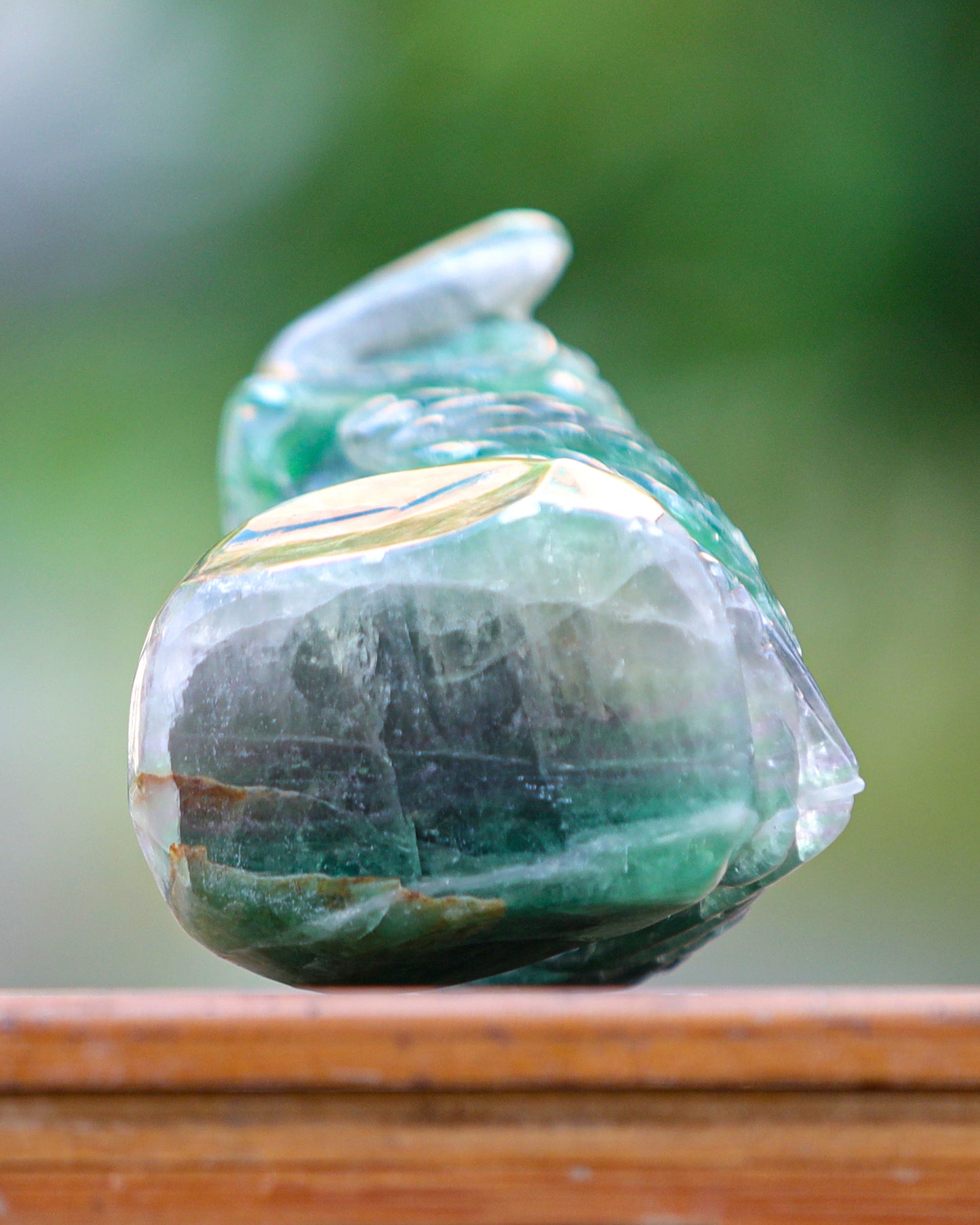 6.9" Fluorite Hand Carved Crystal Owl Sculpture