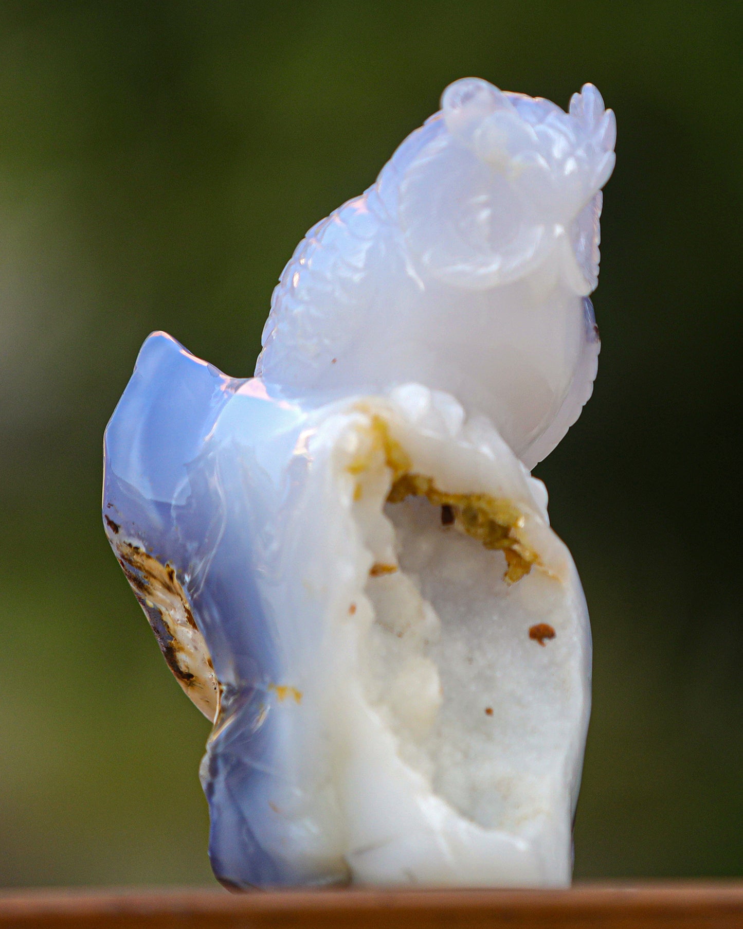 6.5" Blue Chalcedony Hand Carved Crystal Owl Sculpture