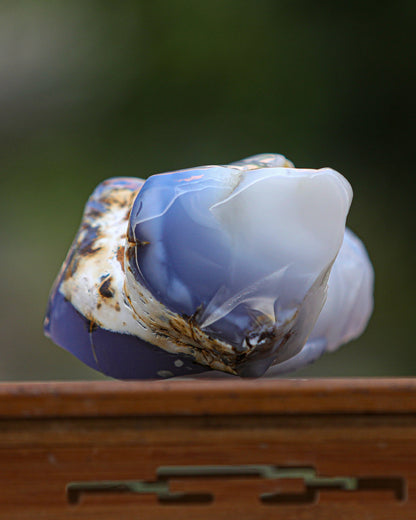 6.5" Blue Chalcedony Hand Carved Crystal Owl Sculpture