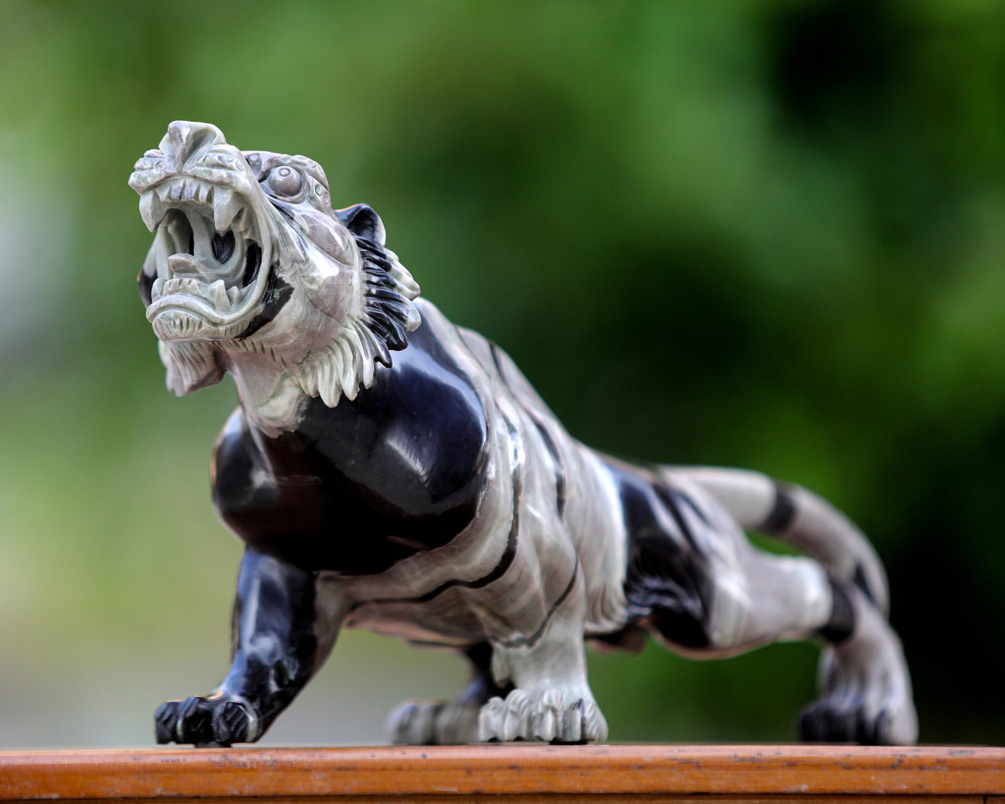 11.8" Jiulong Jade Hand Carved Crystal Tiger Sculpture