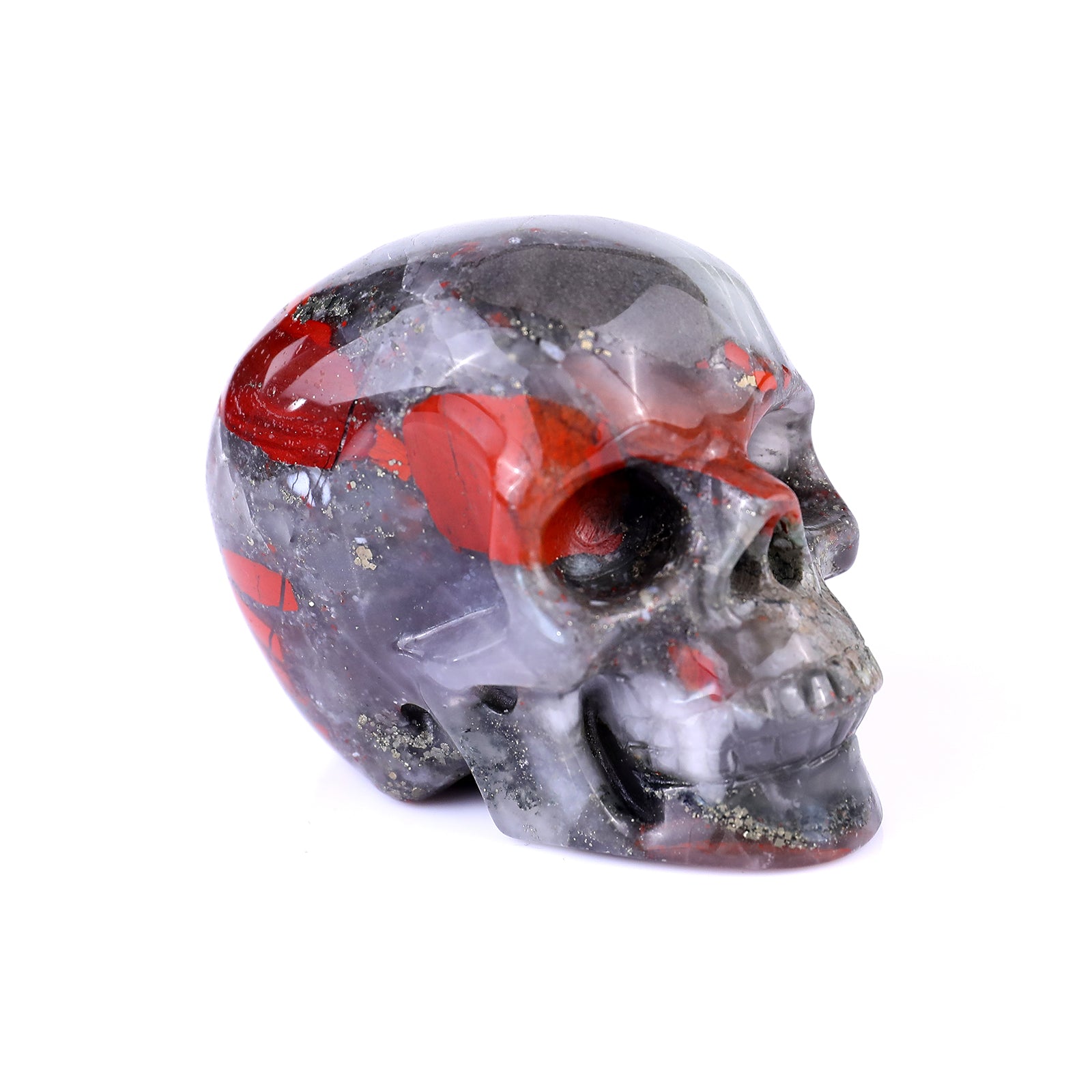 3.0" African Blood Stone Hand Carved Crystal Realistic Skull Sculpture Crystallumi