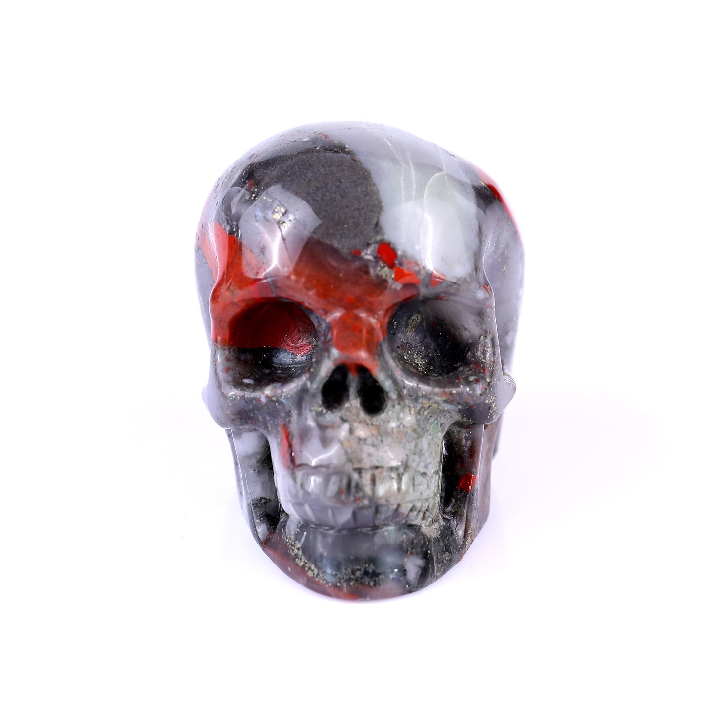 3.0" African Blood Stone Hand Carved Crystal Realistic Skull Sculpture Crystallumi