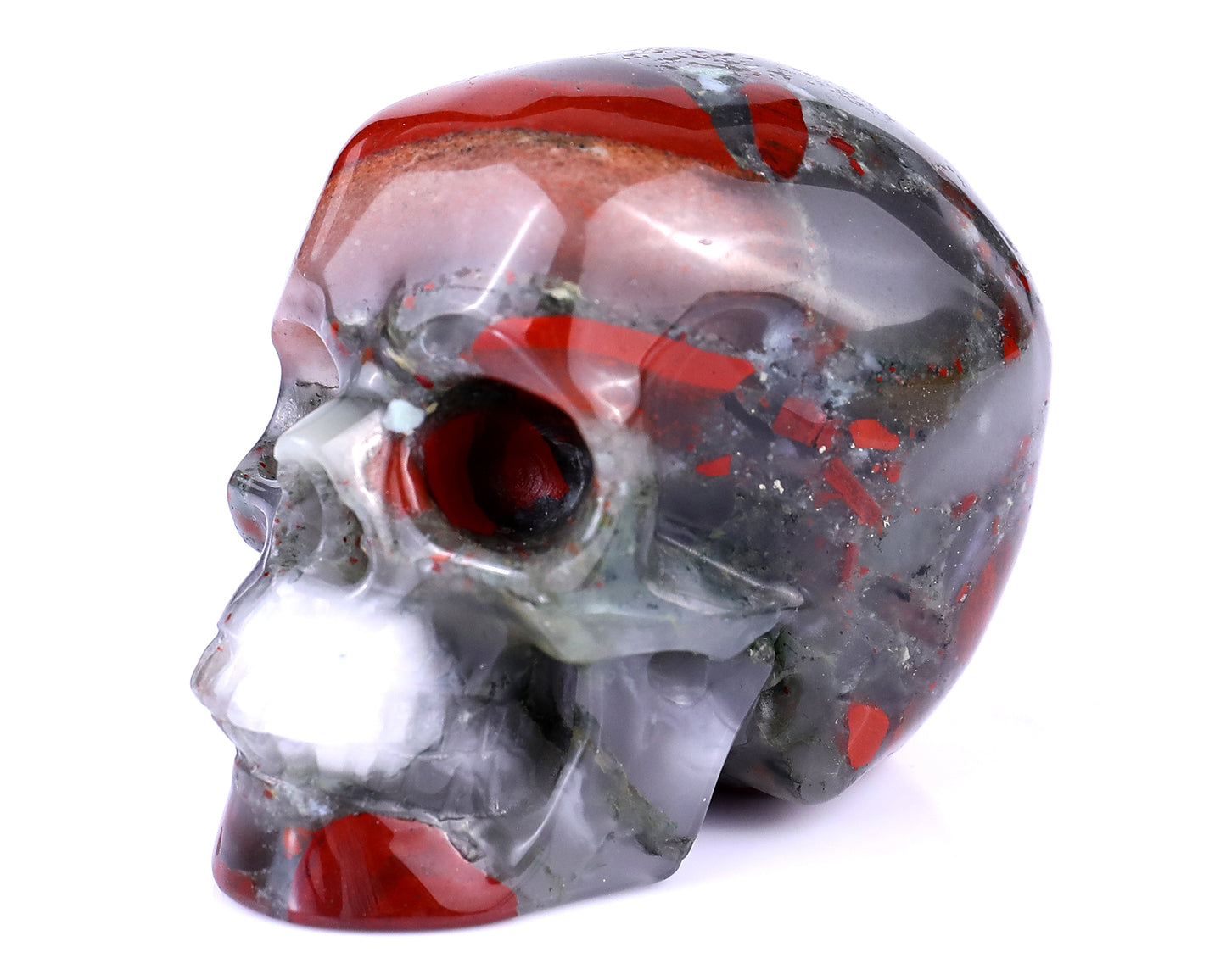 3.0" African Blood Stone Hand Carved Crystal Realistic Skull Sculpture Crystallumi