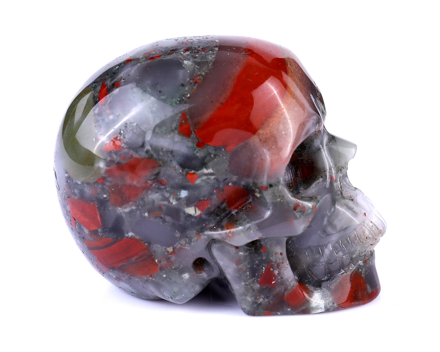 3.0" African Blood Stone Hand Carved Crystal Realistic Skull Sculpture Crystallumi