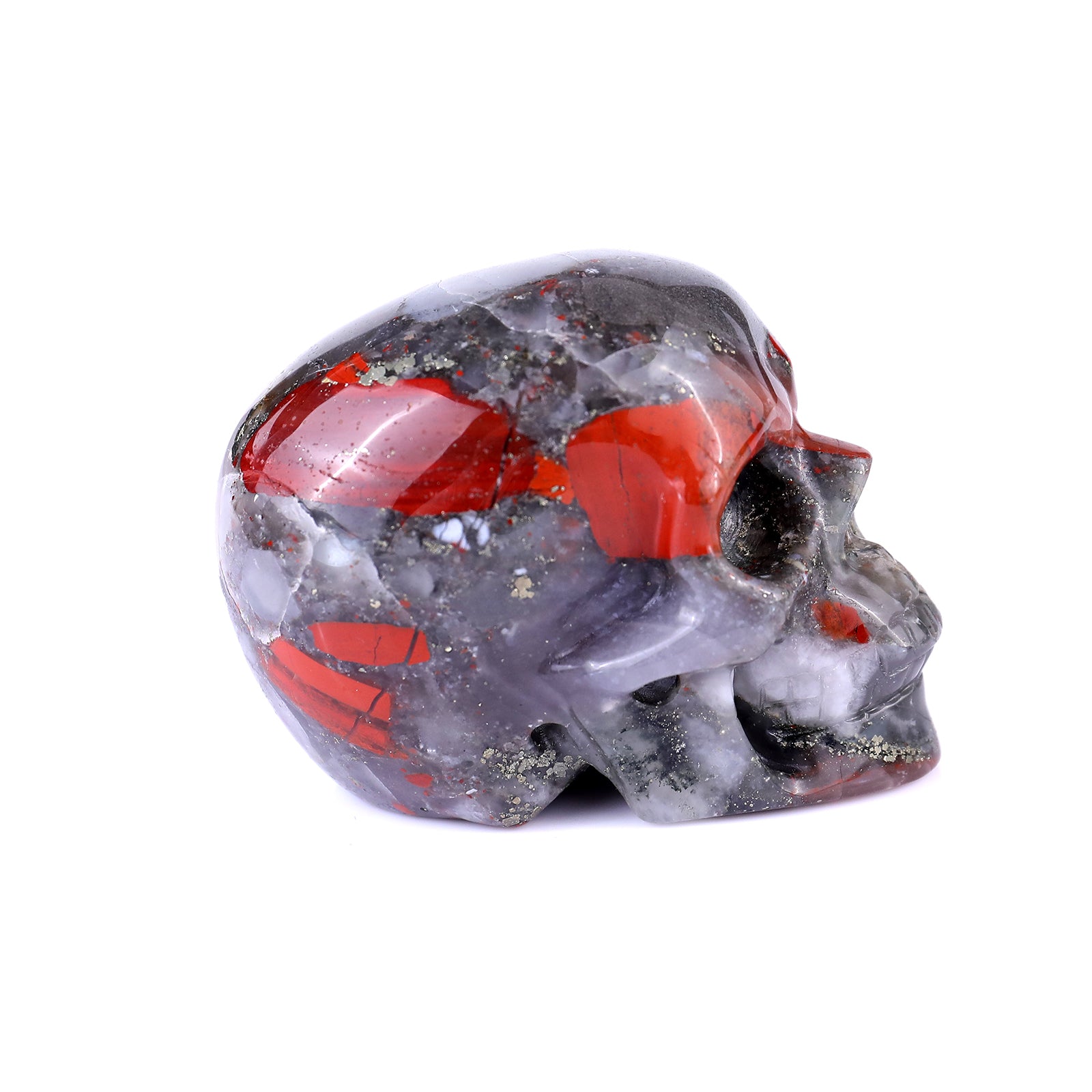 3.0" African Blood Stone Hand Carved Crystal Realistic Skull Sculpture Crystallumi