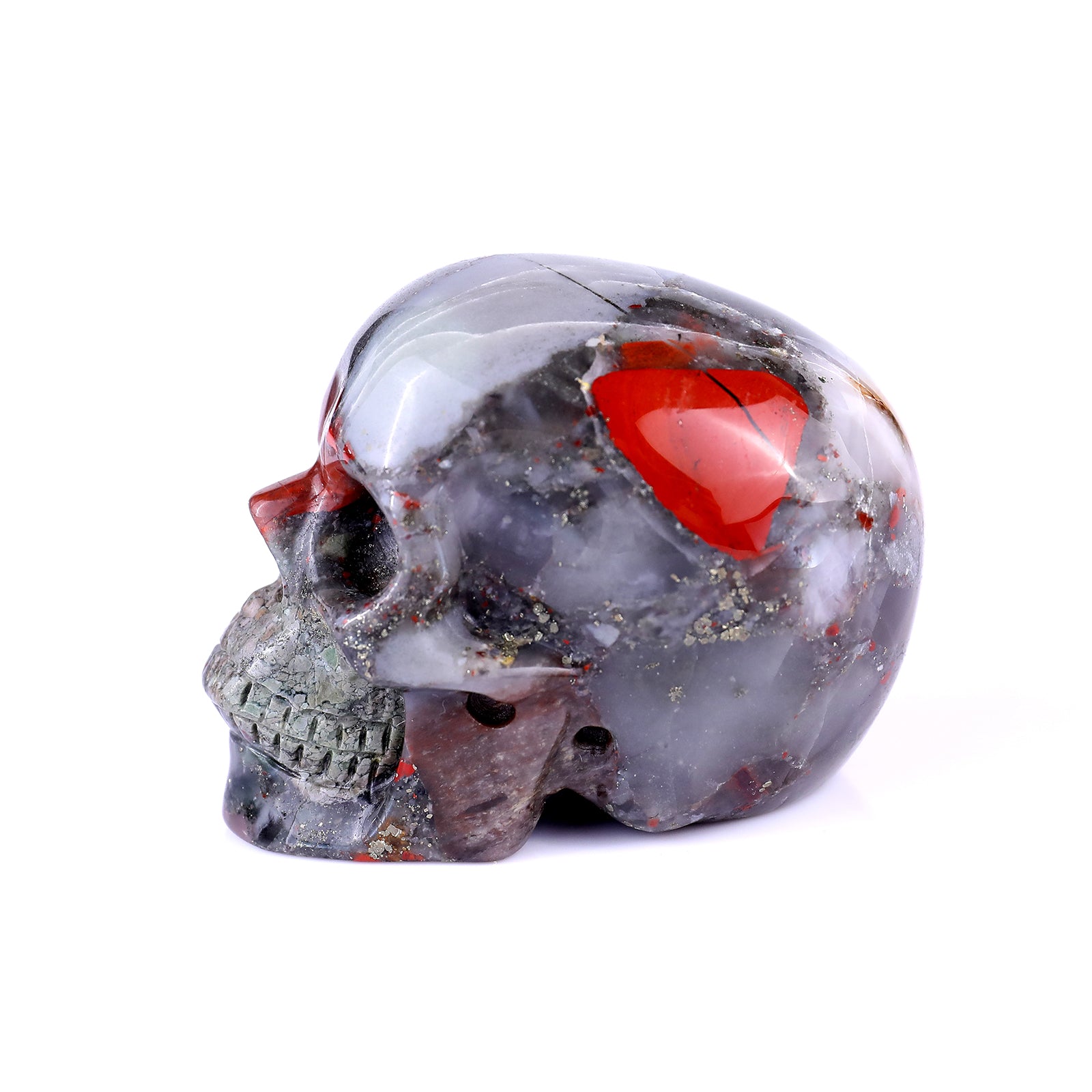 3.0" African Blood Stone Hand Carved Crystal Realistic Skull Sculpture Crystallumi