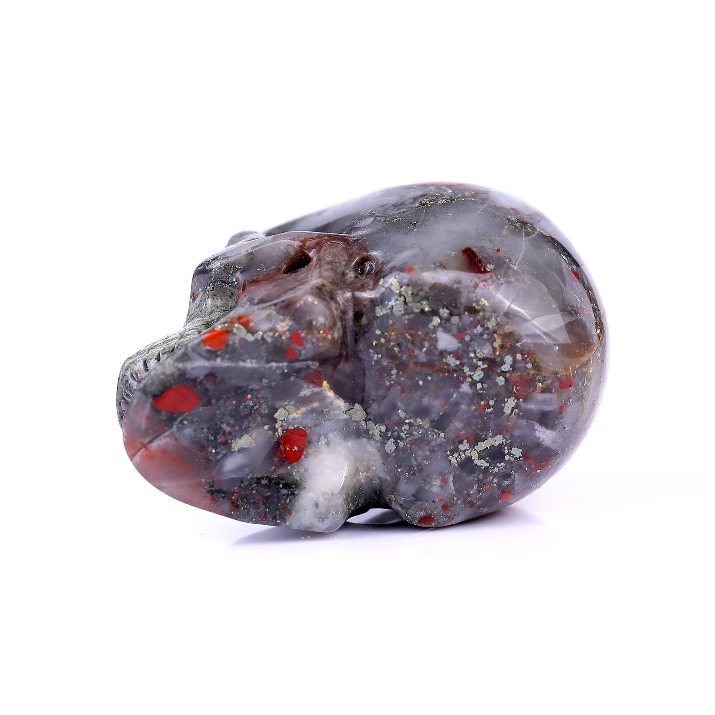 3.0" African Blood Stone Hand Carved Crystal Realistic Skull Sculpture Crystallumi