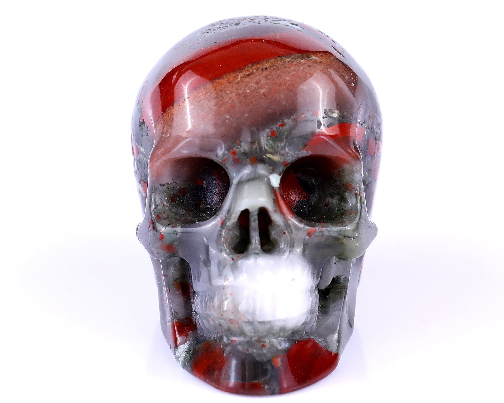 3.0" African Blood Stone Hand Carved Crystal Realistic Skull Sculpture Crystallumi