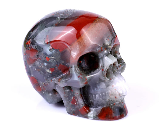 3.0" African Blood Stone Hand Carved Crystal Realistic Skull Sculpture Crystallumi