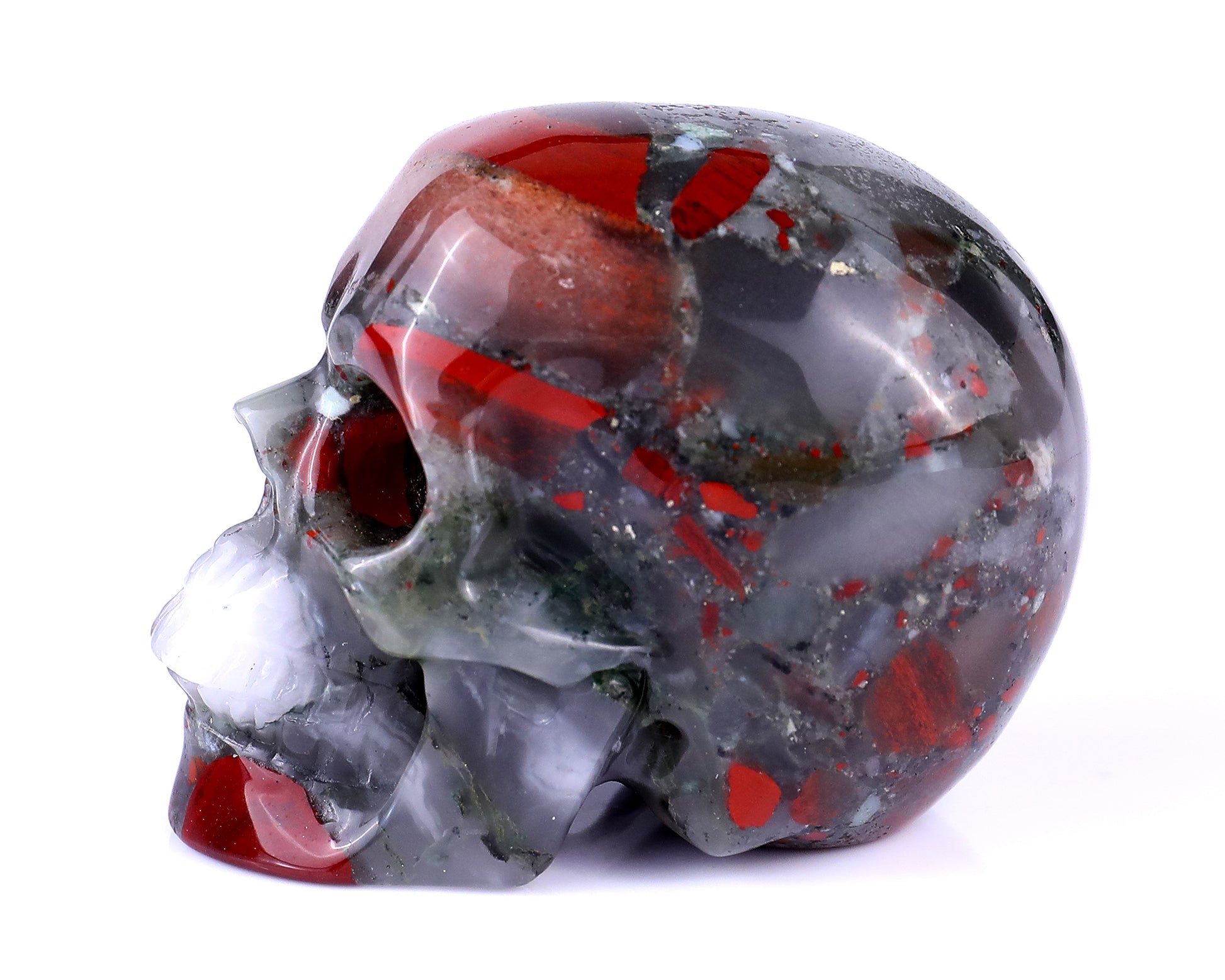 3.0" African Blood Stone Hand Carved Crystal Realistic Skull Sculpture Crystallumi