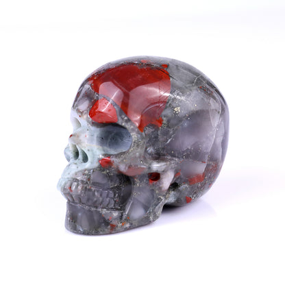 3.0" African Bloodstone Hand Carved Crystal Realistic Skull Sculpture Crystallumi