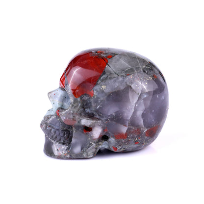 3.0" African Bloodstone Hand Carved Crystal Realistic Skull Sculpture Crystallumi