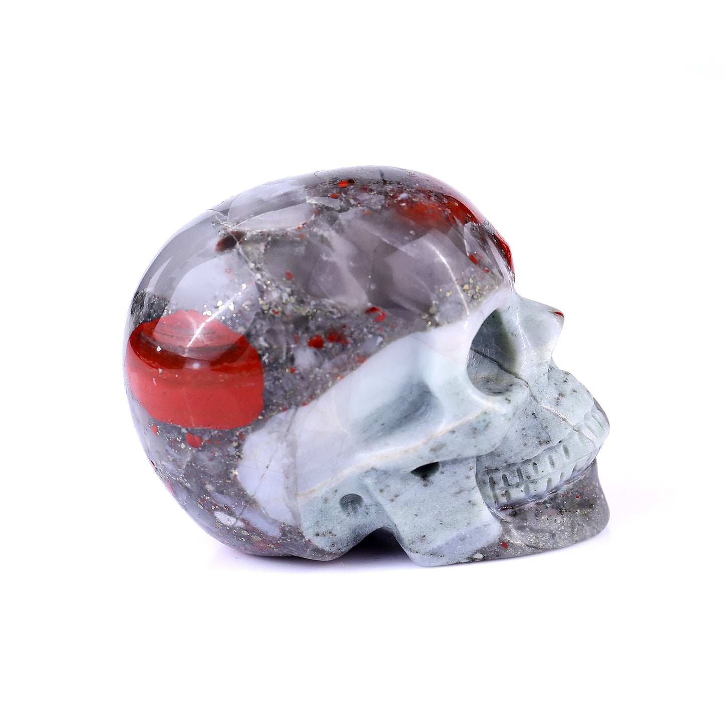 3.0" African Bloodstone Hand Carved Crystal Realistic Skull Sculpture Crystallumi