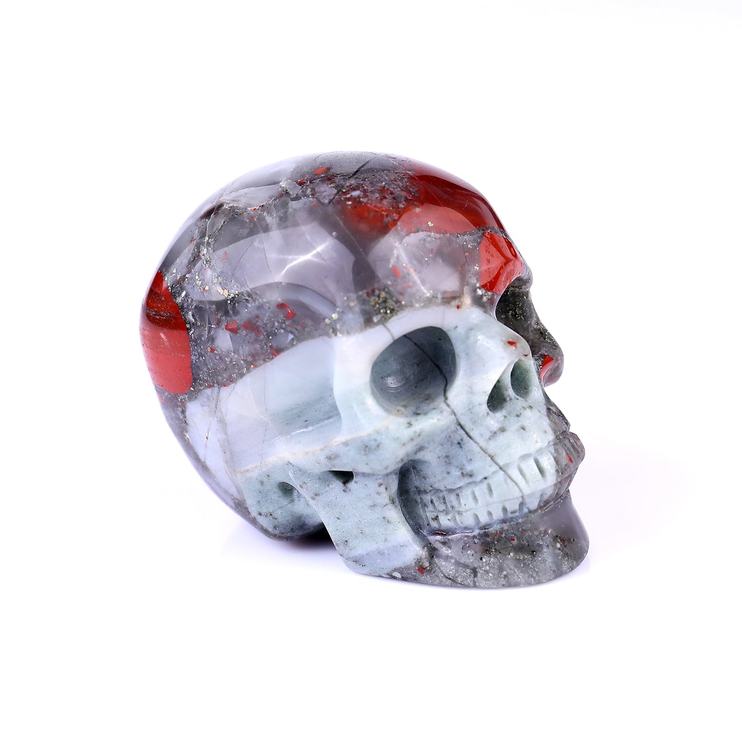 3.0" African Bloodstone Hand Carved Crystal Realistic Skull Sculpture Crystallumi