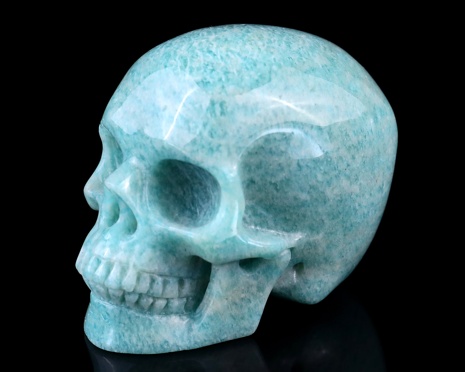 3.0" Amazonite Hand Carved Crystal Realistic Skull Sculpture Crystallumi