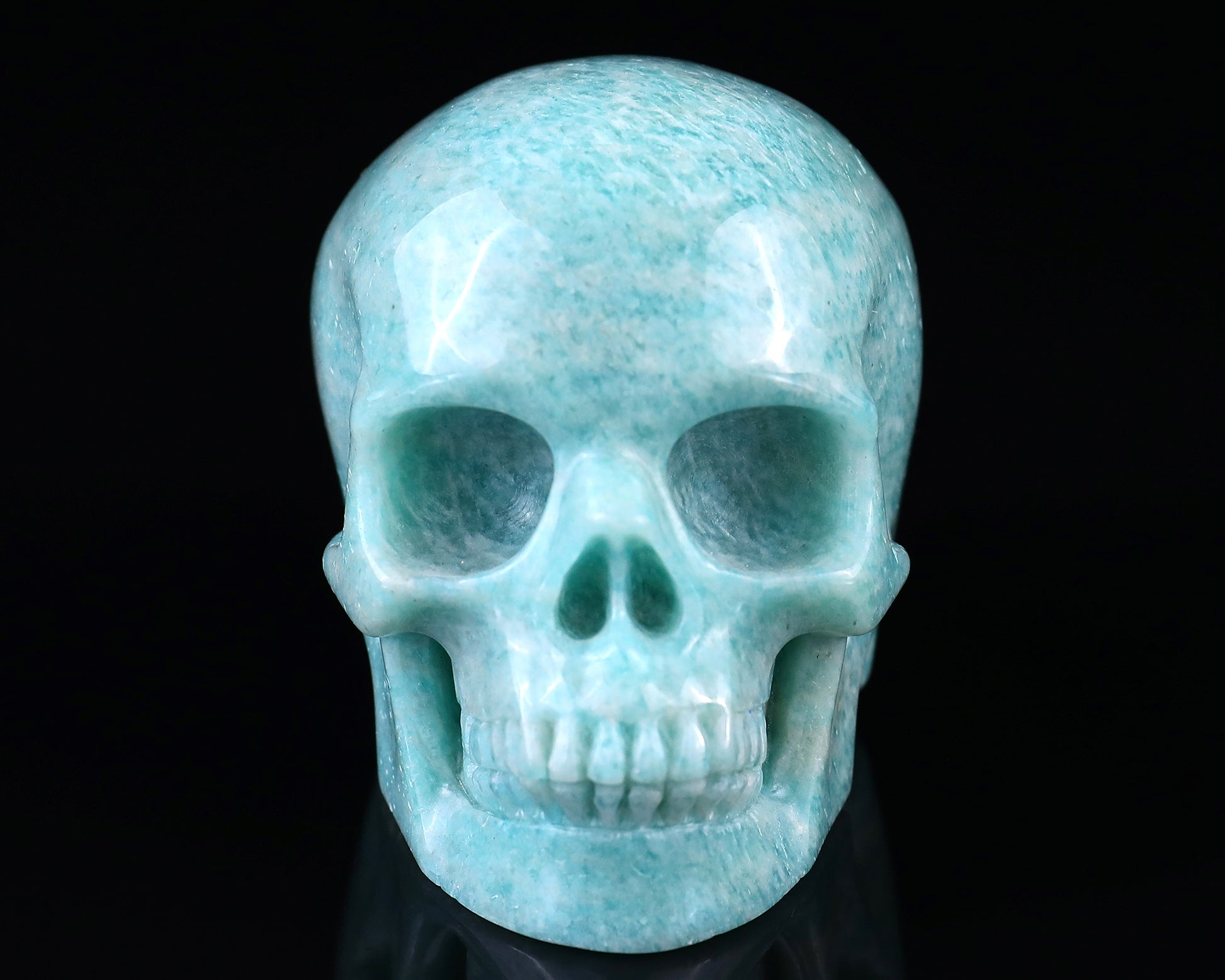 3.0" Amazonite Hand Carved Crystal Realistic Skull Sculpture Crystallumi