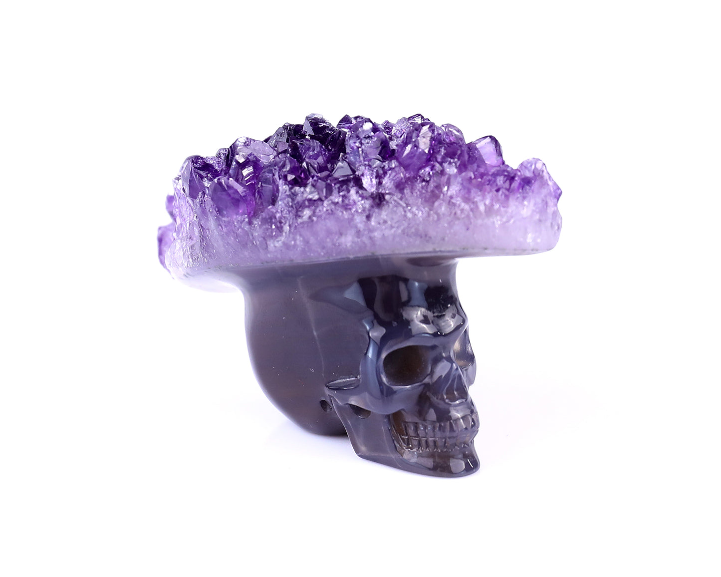 3.0" Amethyst Druse Agate Hand Carved Crystal Mineral Specimen Skull Sculpture Crystallumi