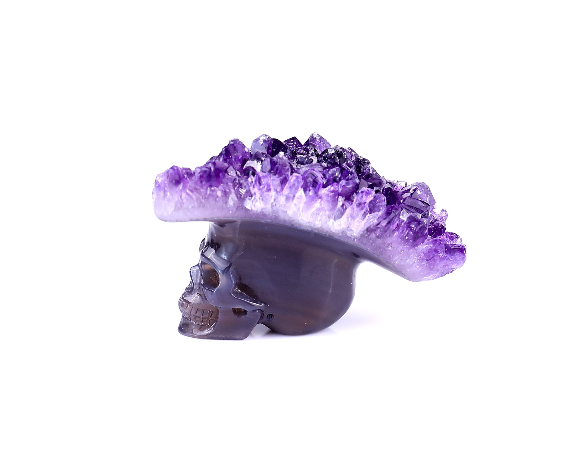 3.0" Amethyst Druse Agate Hand Carved Crystal Mineral Specimen Skull Sculpture Crystallumi