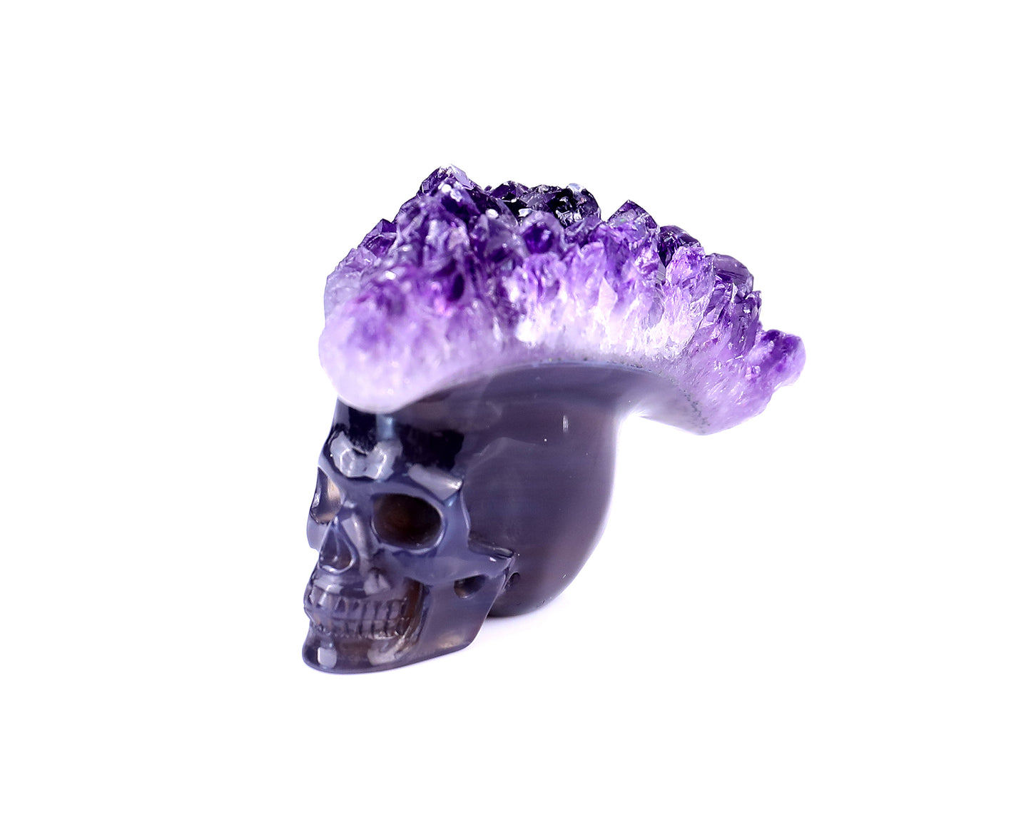 3.0" Amethyst Druse Agate Hand Carved Crystal Mineral Specimen Skull Sculpture Crystallumi