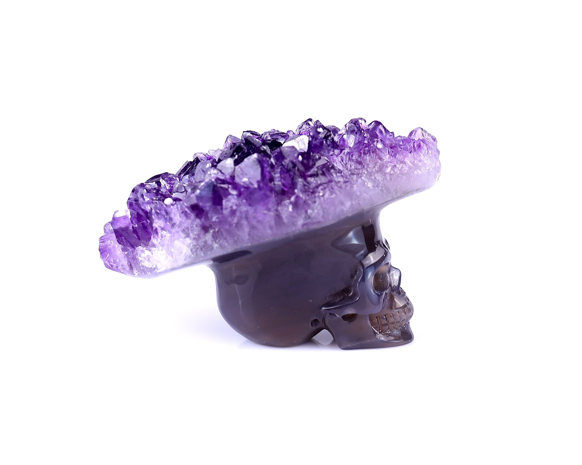 3.0" Amethyst Druse Agate Hand Carved Crystal Mineral Specimen Skull Sculpture Crystallumi