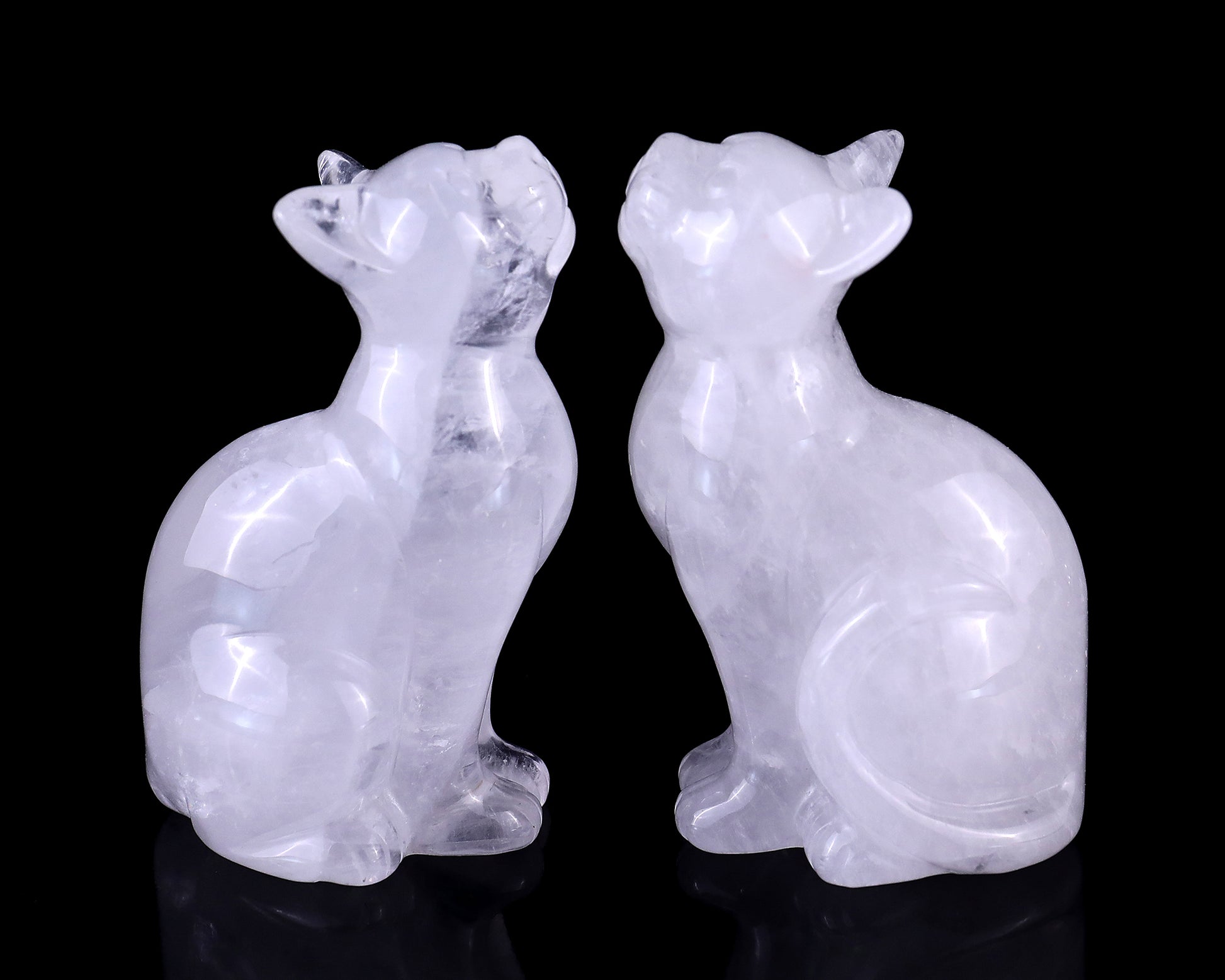 3.0" Angolan Quartz Hand Carved Crystal Cat Sculpture Crystallumi