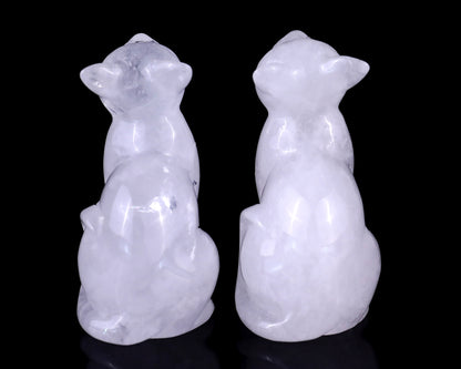 3.0" Angolan Quartz Hand Carved Crystal Cat Sculpture Crystallumi