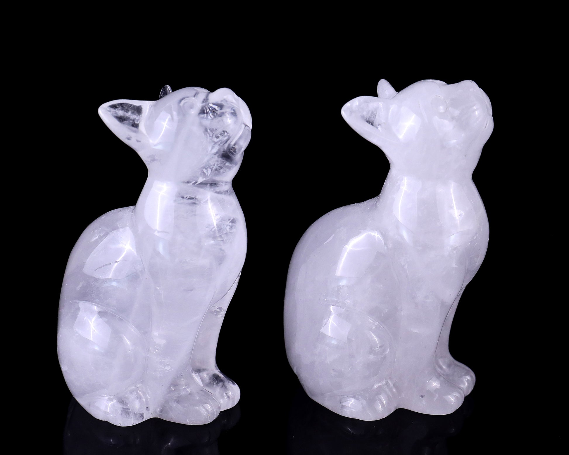 3.0" Angolan Quartz Hand Carved Crystal Cat Sculpture Crystallumi