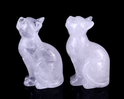 3.0" Angolan Quartz Hand Carved Crystal Cat Sculpture Crystallumi