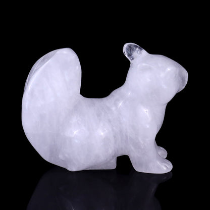 3.0" Angolan Quartz Hand Carved Crystal Squirrel Sculpture Crystallumi