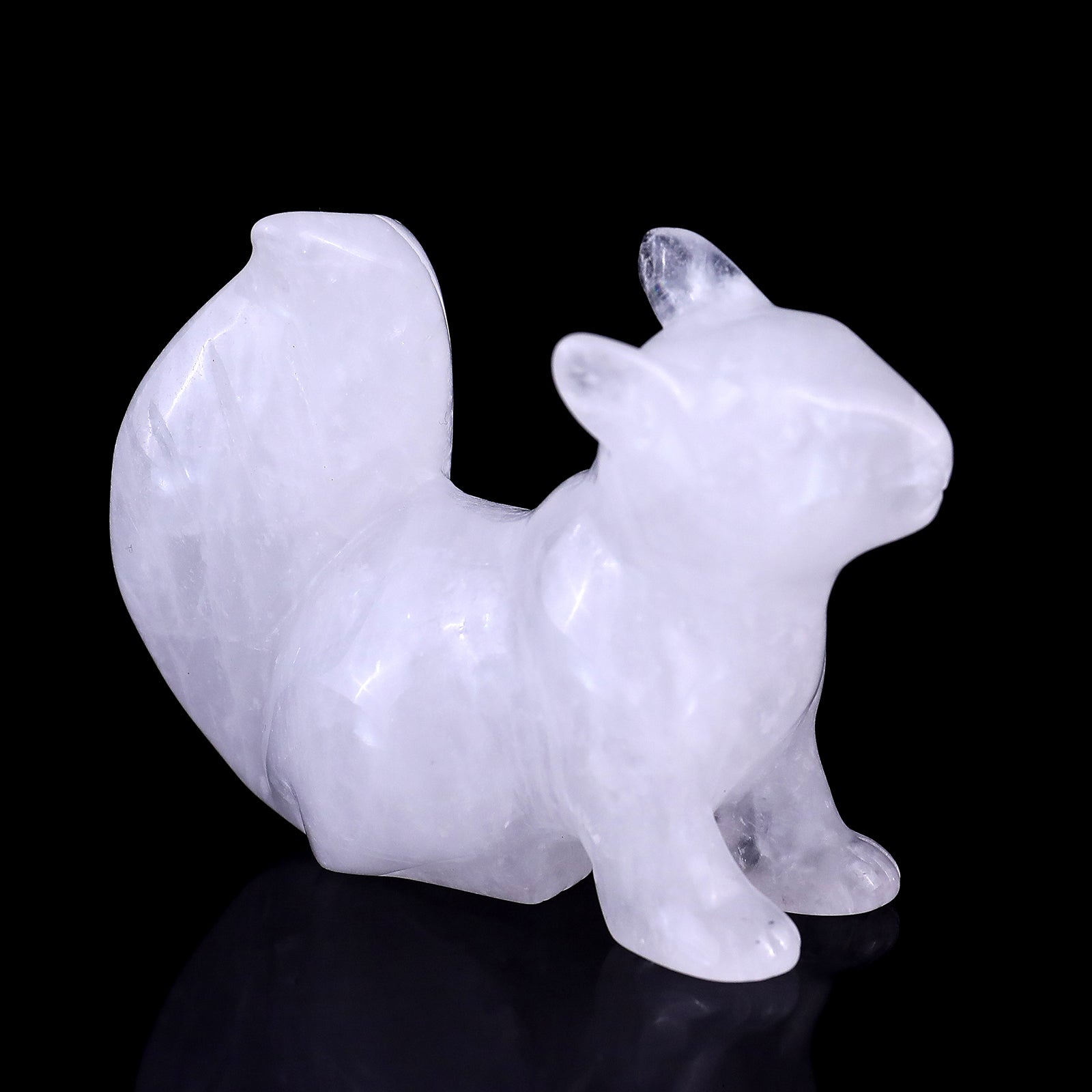 3.0" Angolan Quartz Hand Carved Crystal Squirrel Sculpture Crystallumi