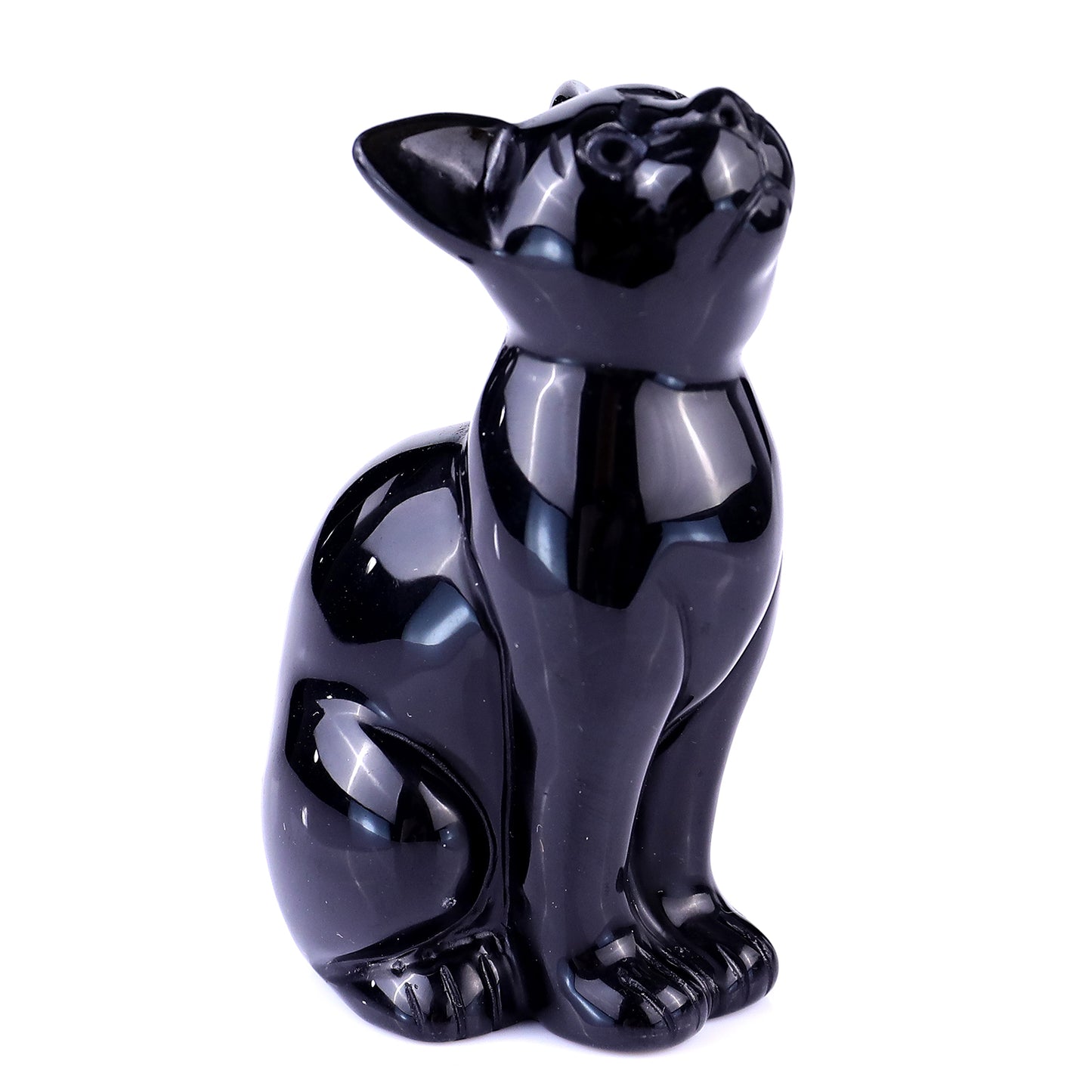 3.0" Black Obsidian Hand Carved Crystal Cat Sculpture Crystallumi