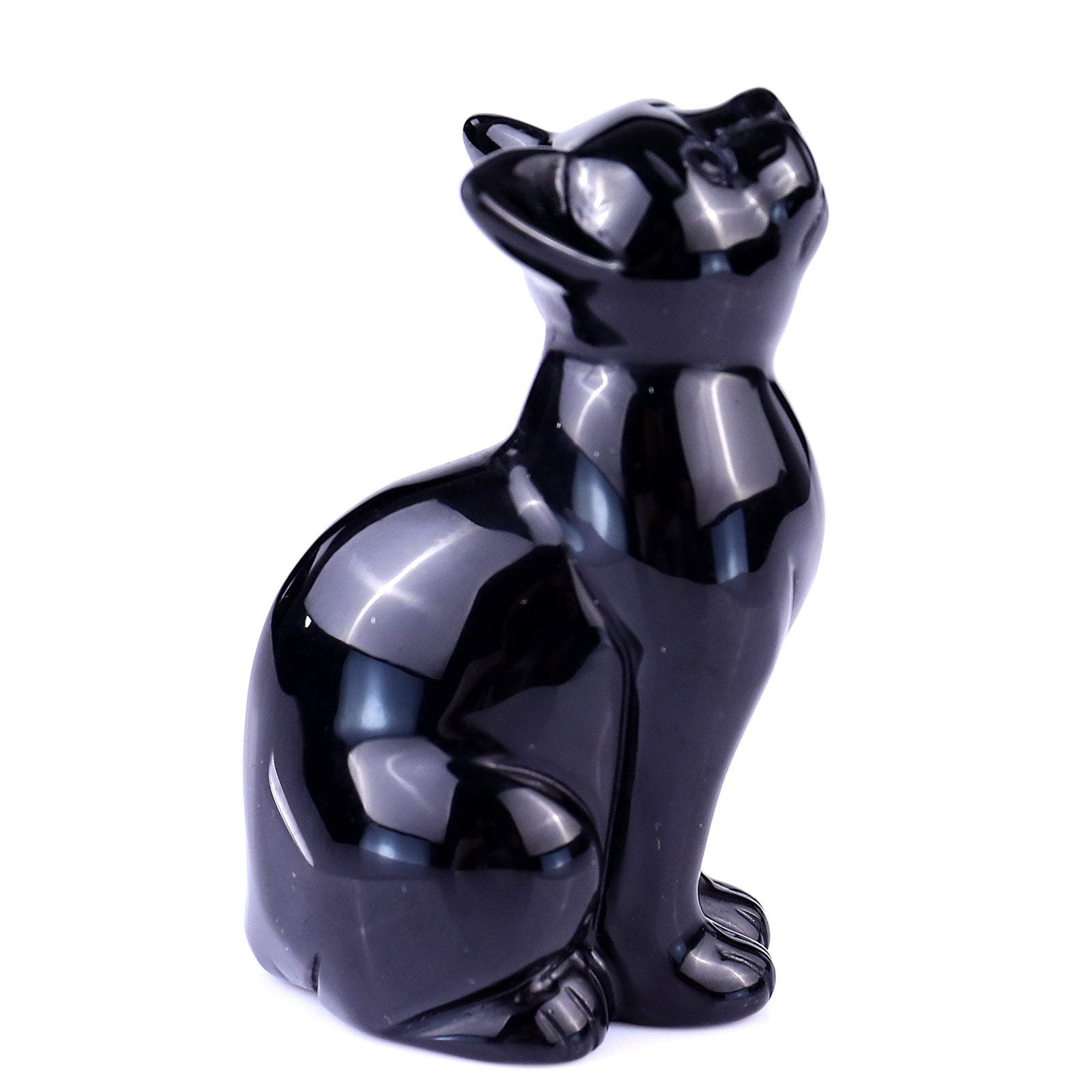 3.0" Black Obsidian Hand Carved Crystal Cat Sculpture Crystallumi