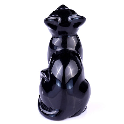 3.0" Black Obsidian Hand Carved Crystal Cat Sculpture Crystallumi