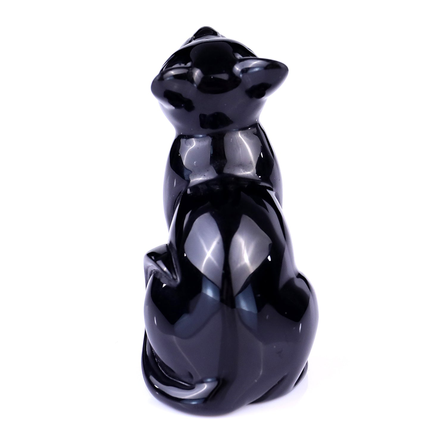 3.0" Black Obsidian Hand Carved Crystal Cat Sculpture Crystallumi