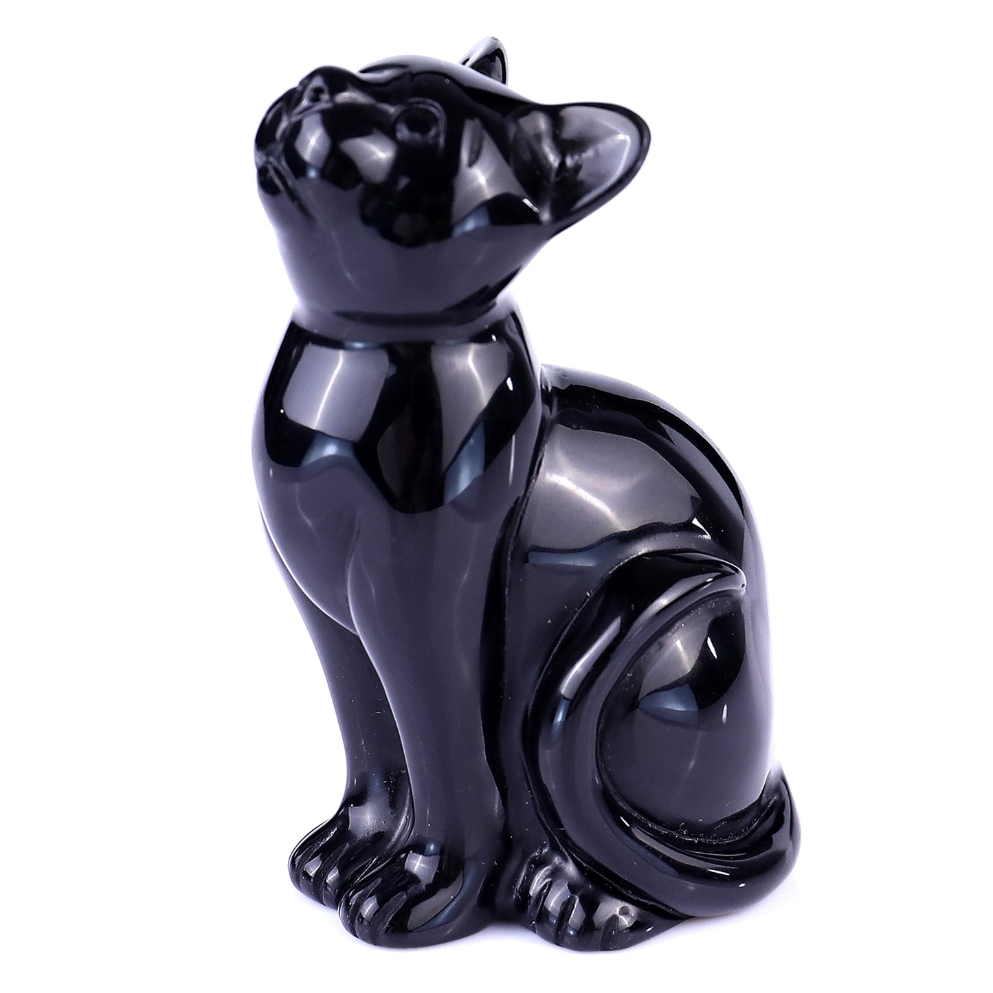 3.0" Black Obsidian Hand Carved Crystal Cat Sculpture Crystallumi