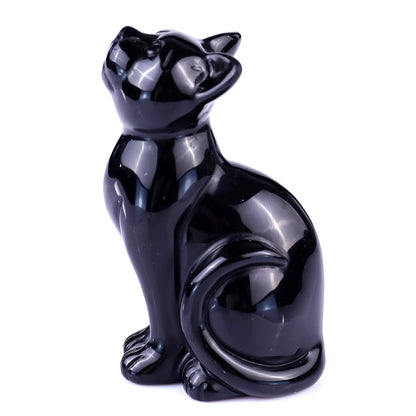 3.0" Black Obsidian Hand Carved Crystal Cat Sculpture Crystallumi