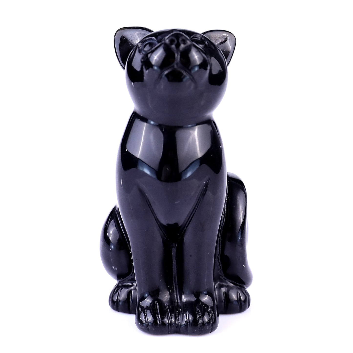 3.0" Black Obsidian Hand Carved Crystal Cat Sculpture Crystallumi