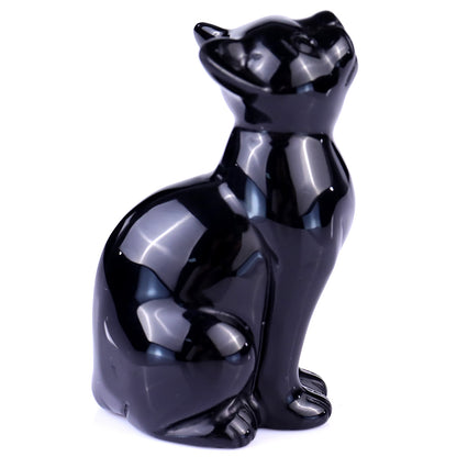 3.0" Black Obsidian Hand Carved Crystal Cat Sculpture Crystallumi