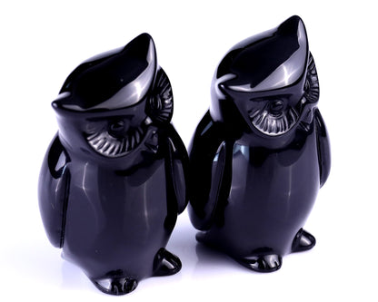 3.0" Black Obsidian Hand Carved Crystal Owl Sculpture Crystallumi