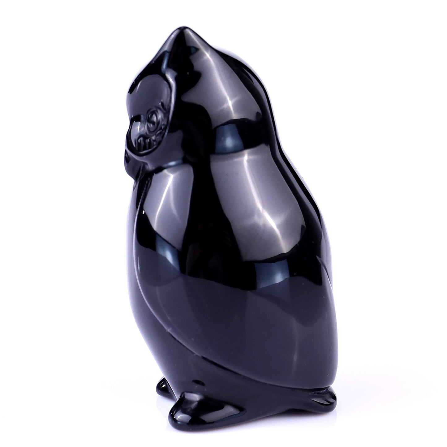 3.0" Black Obsidian Hand Carved Crystal Owl Sculpture Crystallumi