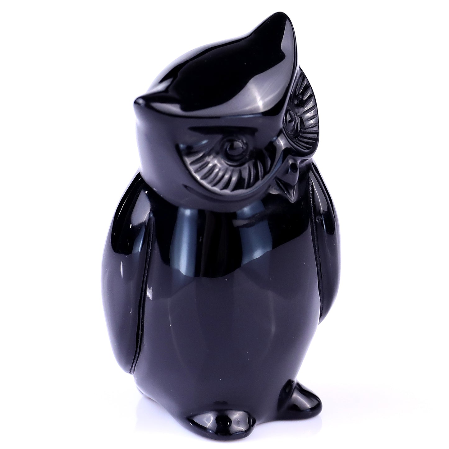 3.0" Black Obsidian Hand Carved Crystal Owl Sculpture Crystallumi