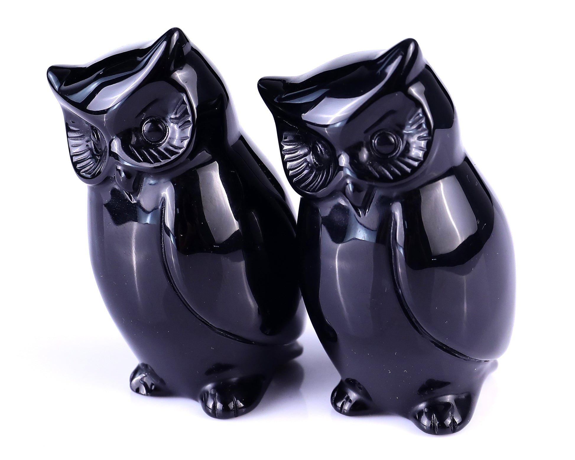 3.0" Black Obsidian Hand Carved Crystal Owl Sculpture Crystallumi