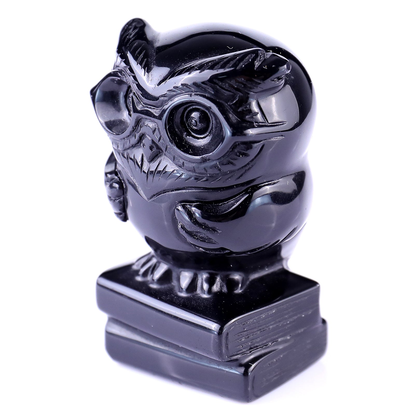 3.0" Black Obsidian Hand Carved Crystal Owl Sculpture Crystallumi