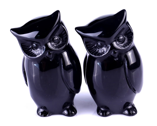 3.0" Black Obsidian Hand Carved Crystal Owl Sculpture Crystallumi