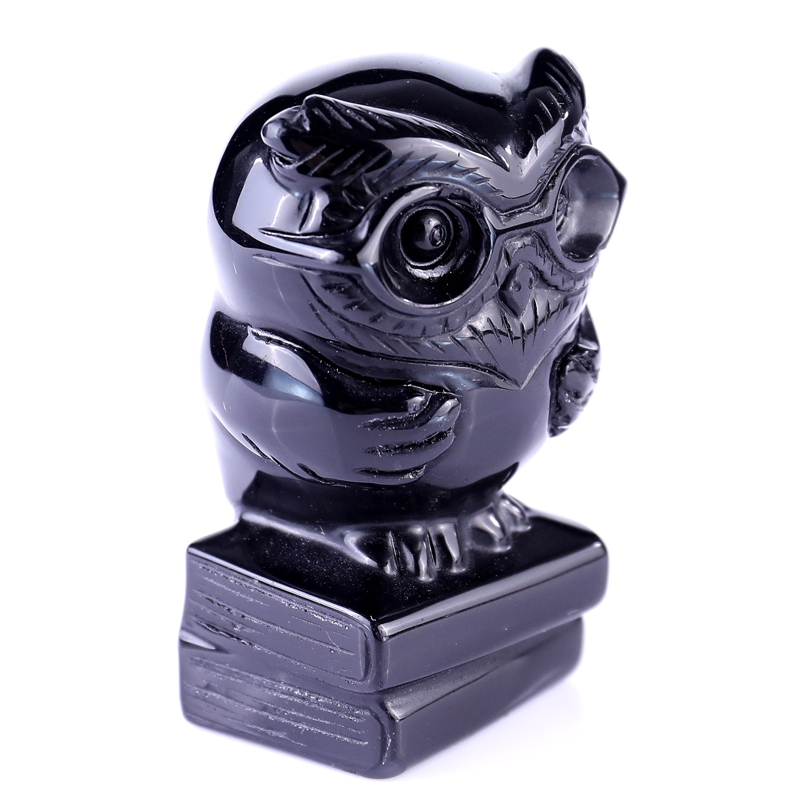 3.0" Black Obsidian Hand Carved Crystal Owl Sculpture Crystallumi