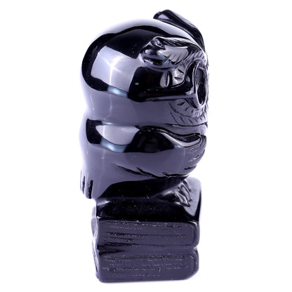 3.0" Black Obsidian Hand Carved Crystal Owl Sculpture Crystallumi