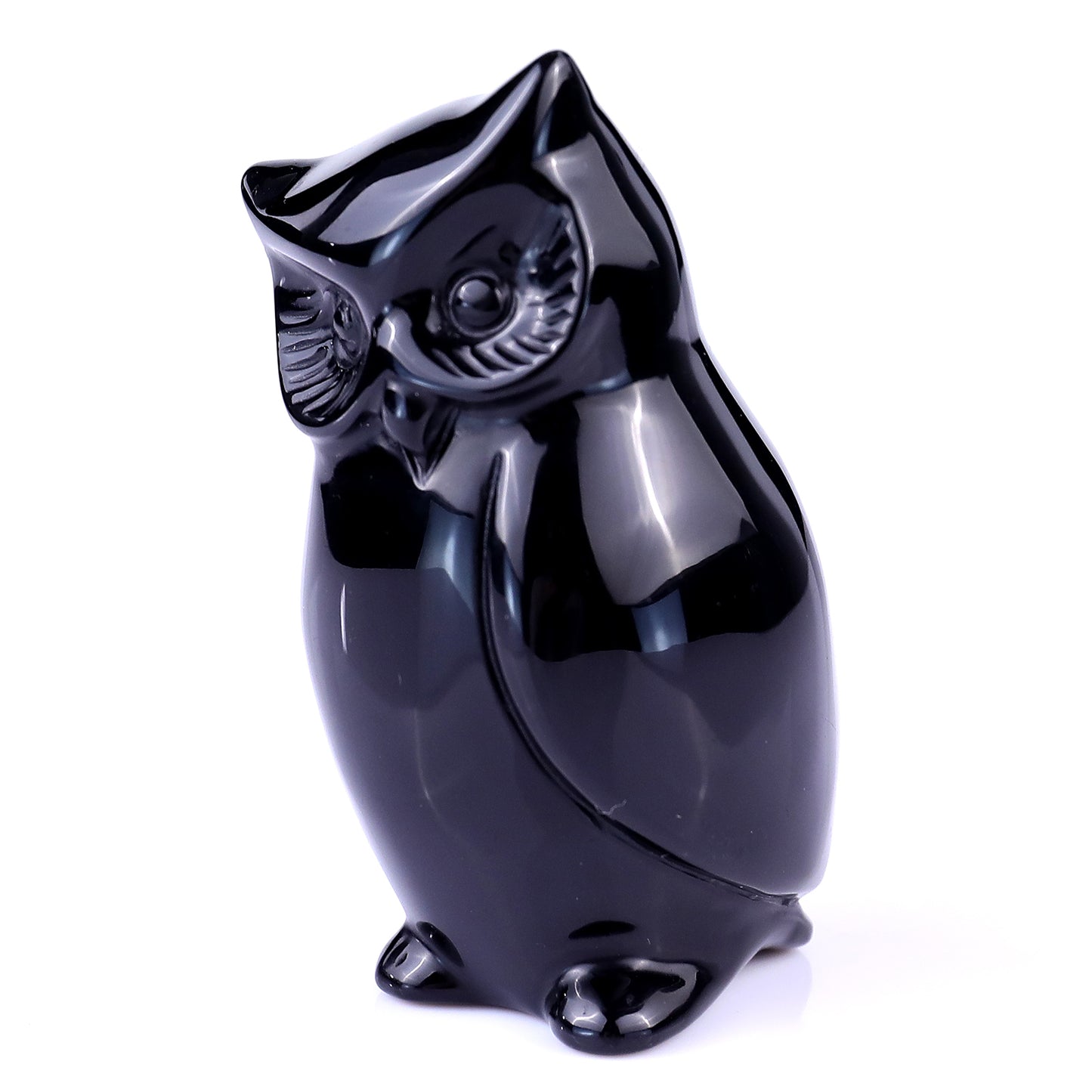 3.0" Black Obsidian Hand Carved Crystal Owl Sculpture Crystallumi