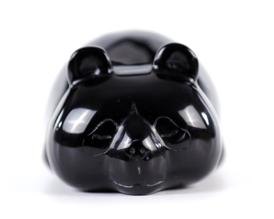 3.0" Black Obsidian Hand Carved Crystal Panda Sculpture Crystallumi